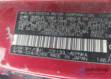 2006 Toyota Corolla Le из США, поврежденный, VIN JTDBR32E360064163